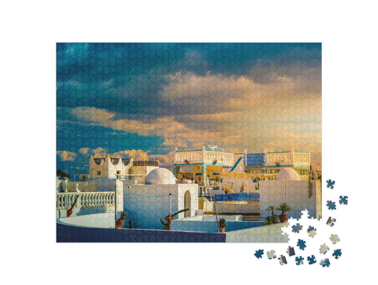Puzzle 1000 Teile „Dramatischer Himmel bei Sonnenuntergang über Medina, Tunesien“