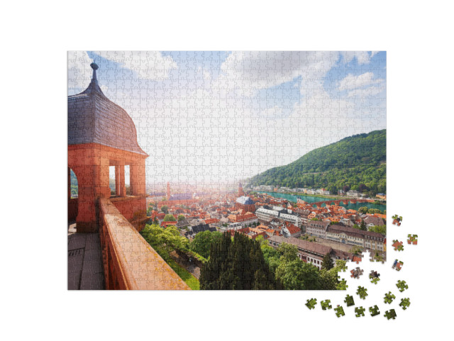 Puzzle 1000 Teile „Blick vom Schloss Heidelberg über die Stadt und den Neckar“