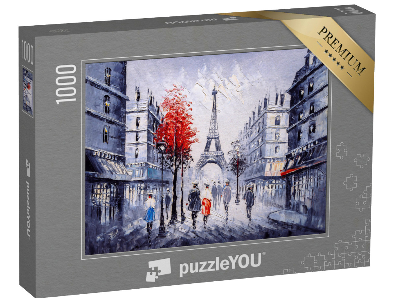 Puzzle 1000 Teile „Straßenansicht von Paris als Ölgemälde“