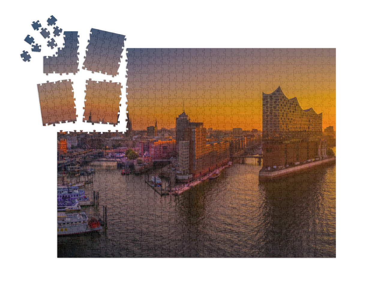 Puzzle „Sonnenaufgang über Hamburg mit der Elbphilharmonie“ | SMART SORTED® 1000 Teile