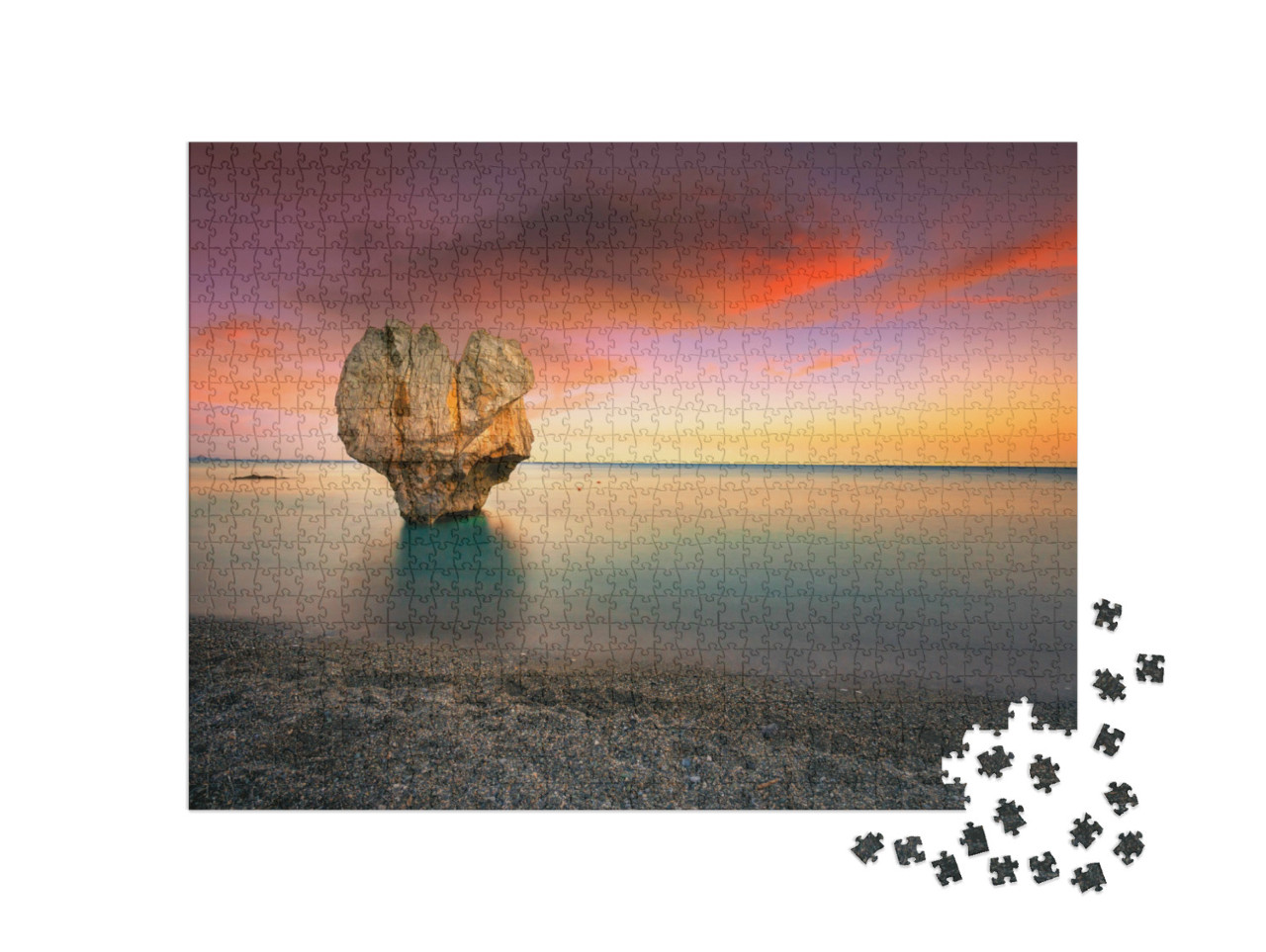 Puzzle 1000 Teile „Einsame Felsskulptur: Herzform, Preveli, Kreta, Griechenland“
