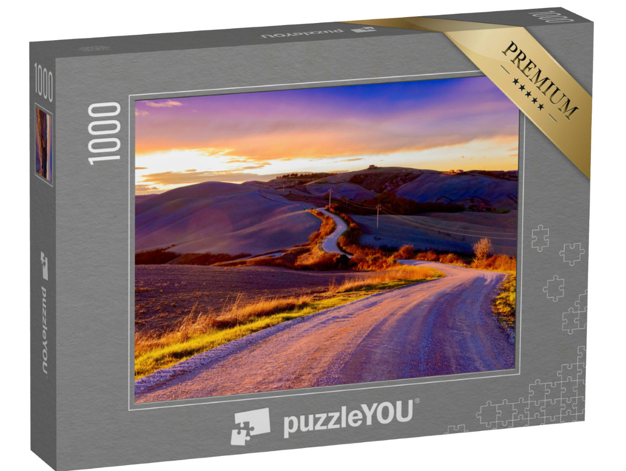 Puzzle 1000 Teile „Straße bei Sonnenuntergang auf dem Lande“