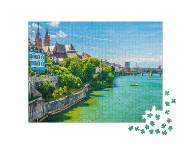 Puzzle 1000 Teile „Flussufer des Rheins in Basel, Schweiz“