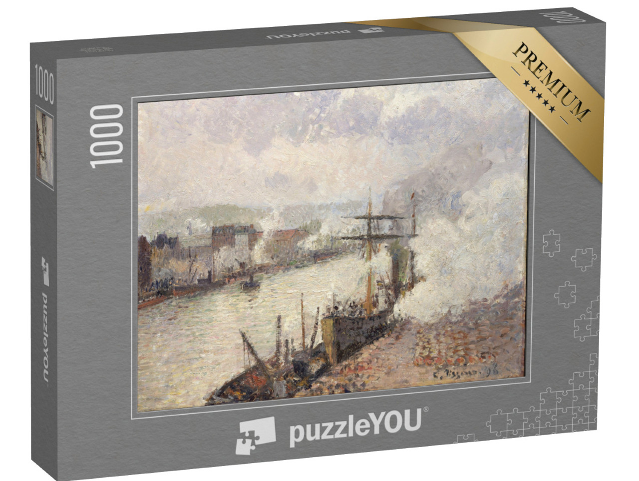 Puzzle 1000 Teile „Camille Pissarro - Dampfschiffe im Hafen von Rouen“