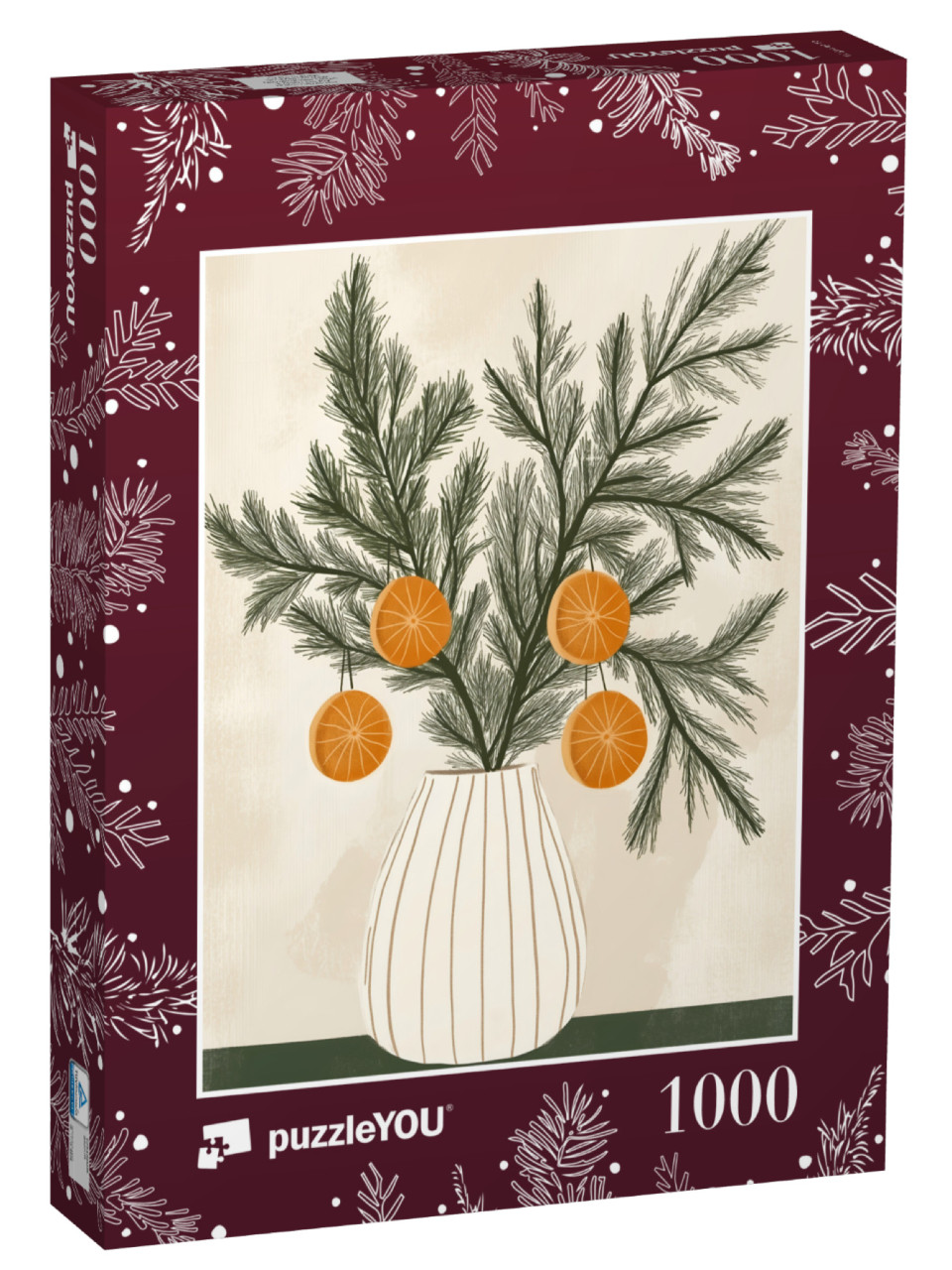 Puzzle 1000 Teile „Illustration: Tannenzweigen mit Orangen“