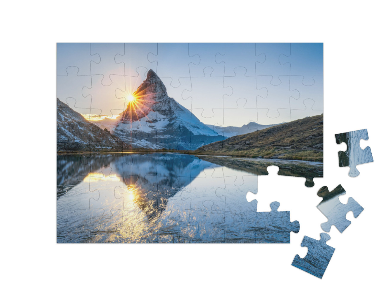 Puzzle 48 Teile „Riffelsee und Matterhorn im Kanton Wallis, Schweiz“