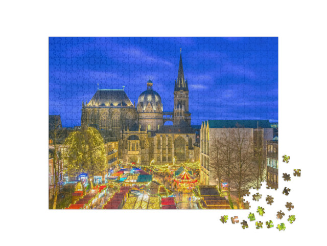 Puzzle 1000 Teile „Weihnachtsmarkt vor dem Aachener Dom, Deutschland“