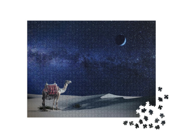 Puzzle 1000 Teile „Einsames Kamel unter dem Sternenhimmel der Wüste“