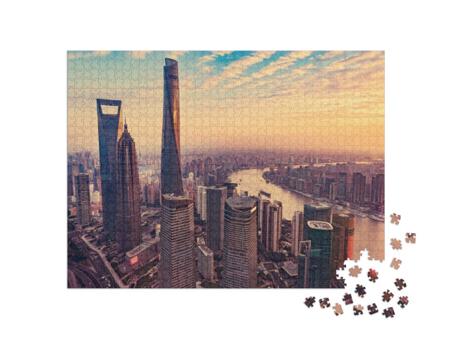 Puzzle 1000 Teile „Luftaufnahme der Stadt Shanghai“