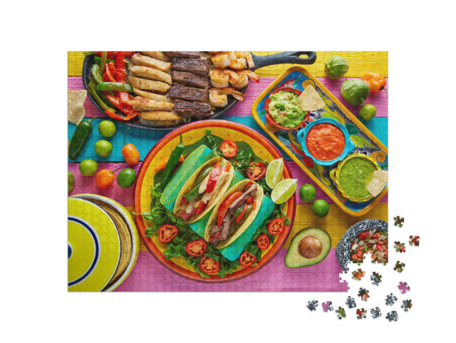 Puzzle 1000 Teile „Mexikanische Hähnchen- und Rindfleisch-Fajitas-Tacos“