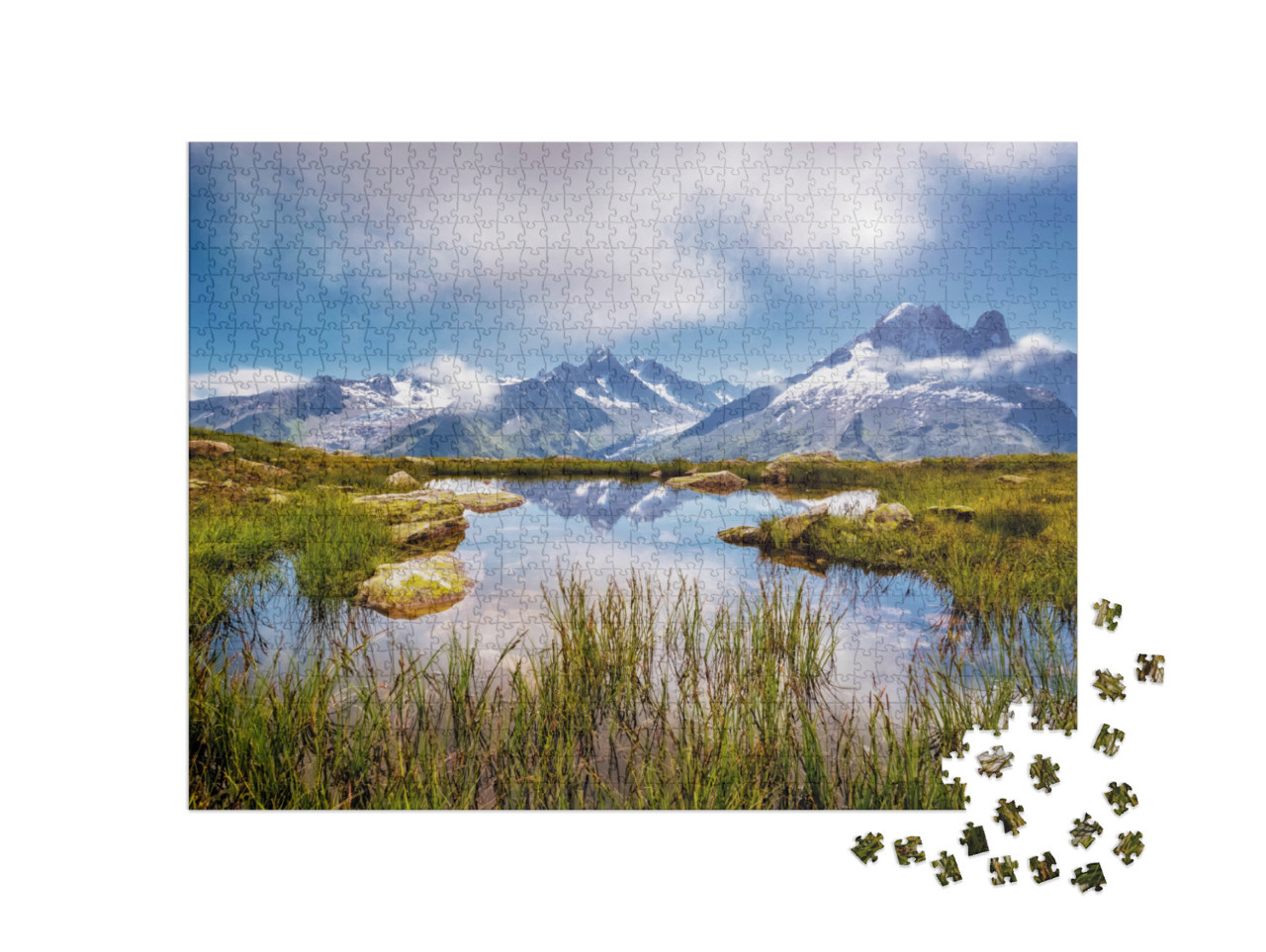 Puzzle 1000 Teile „Malerischer Mont-Blanc-Gletscher mit Lac Blanc, Aiguilles Rouges, Frankreich“