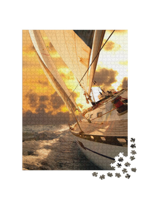 Puzzle 1000 Teile „Segelboot im Wind bei Sonnenuntergang“