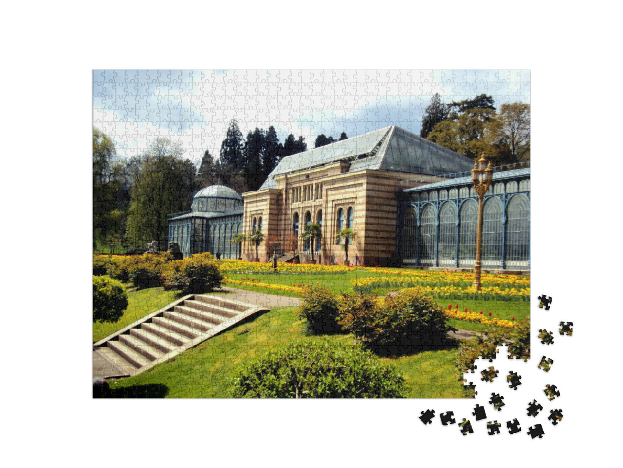 Puzzle 1000 Teile „Altes Haus und Frühlingsblumen in Stuttgart, Deutschland “