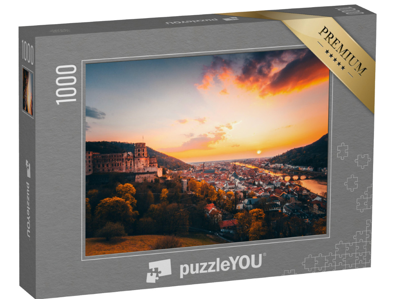 Puzzle 1000 Teile „Blick über Heidelberg im glühenden Sonnenuntergang“