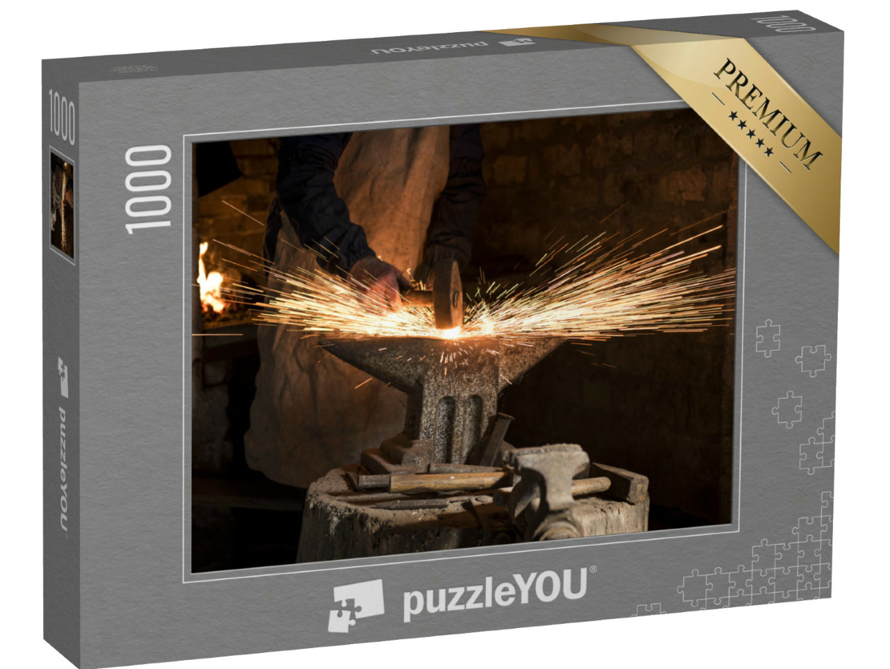 Puzzle 1000 Teile „Funkenregen am Amboss in der Eisenschmiede“