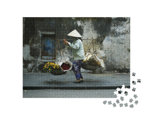 Puzzle 1000 Teile „Blumenverkäufer auf einer Straße in Asian, Vietnam“