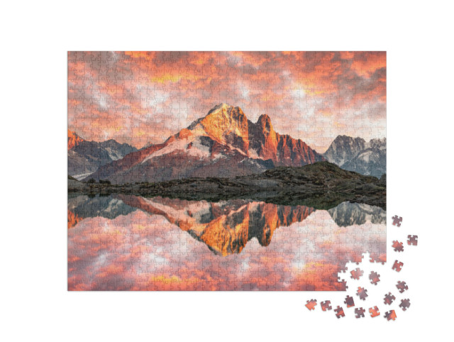 Puzzle 1000 Teile „Sonnenuntergang am Lac Blanc in den französischen Alpen“