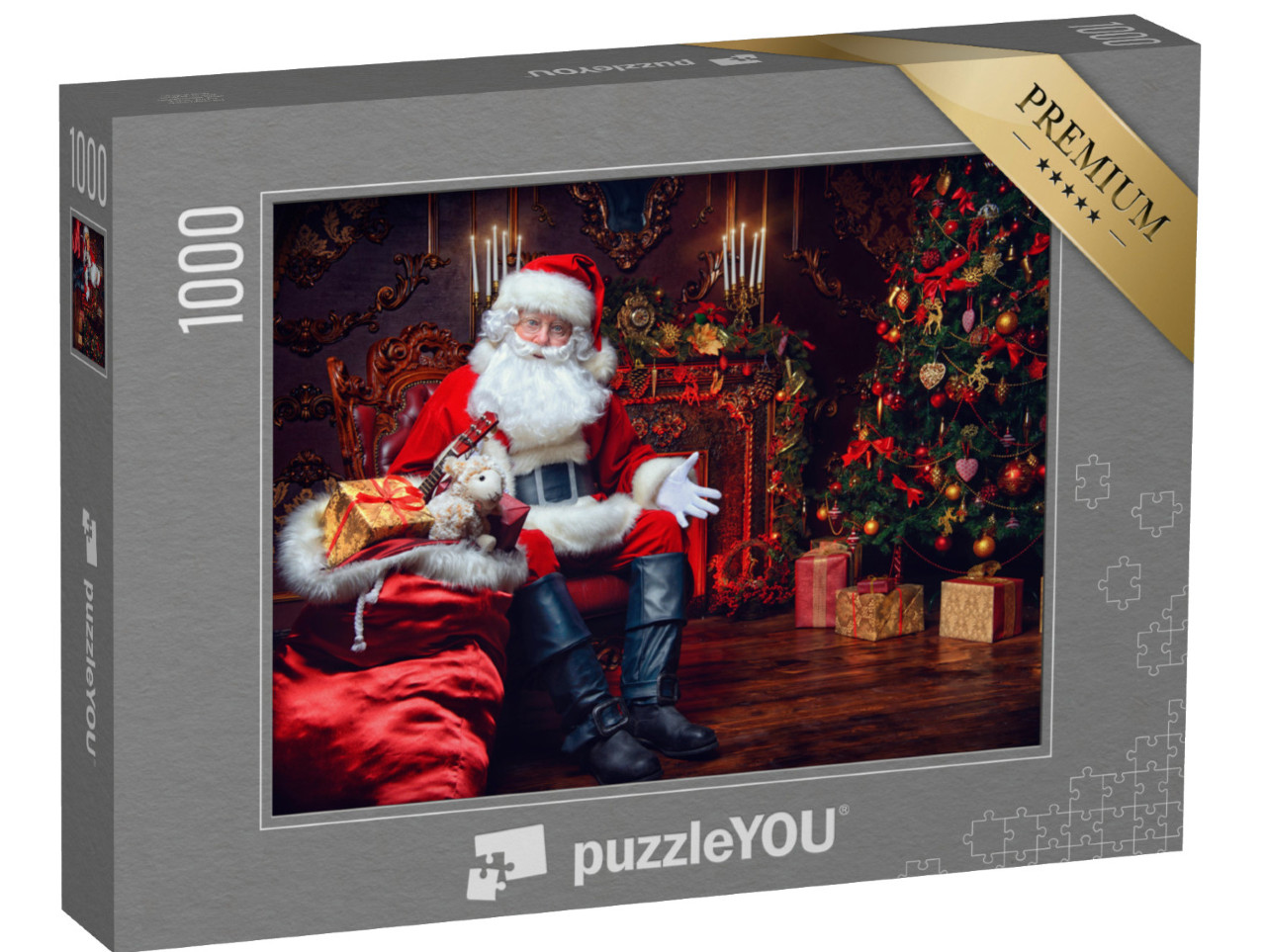 Puzzle 1000 Teile „Weihnachtsmann am Kamin“