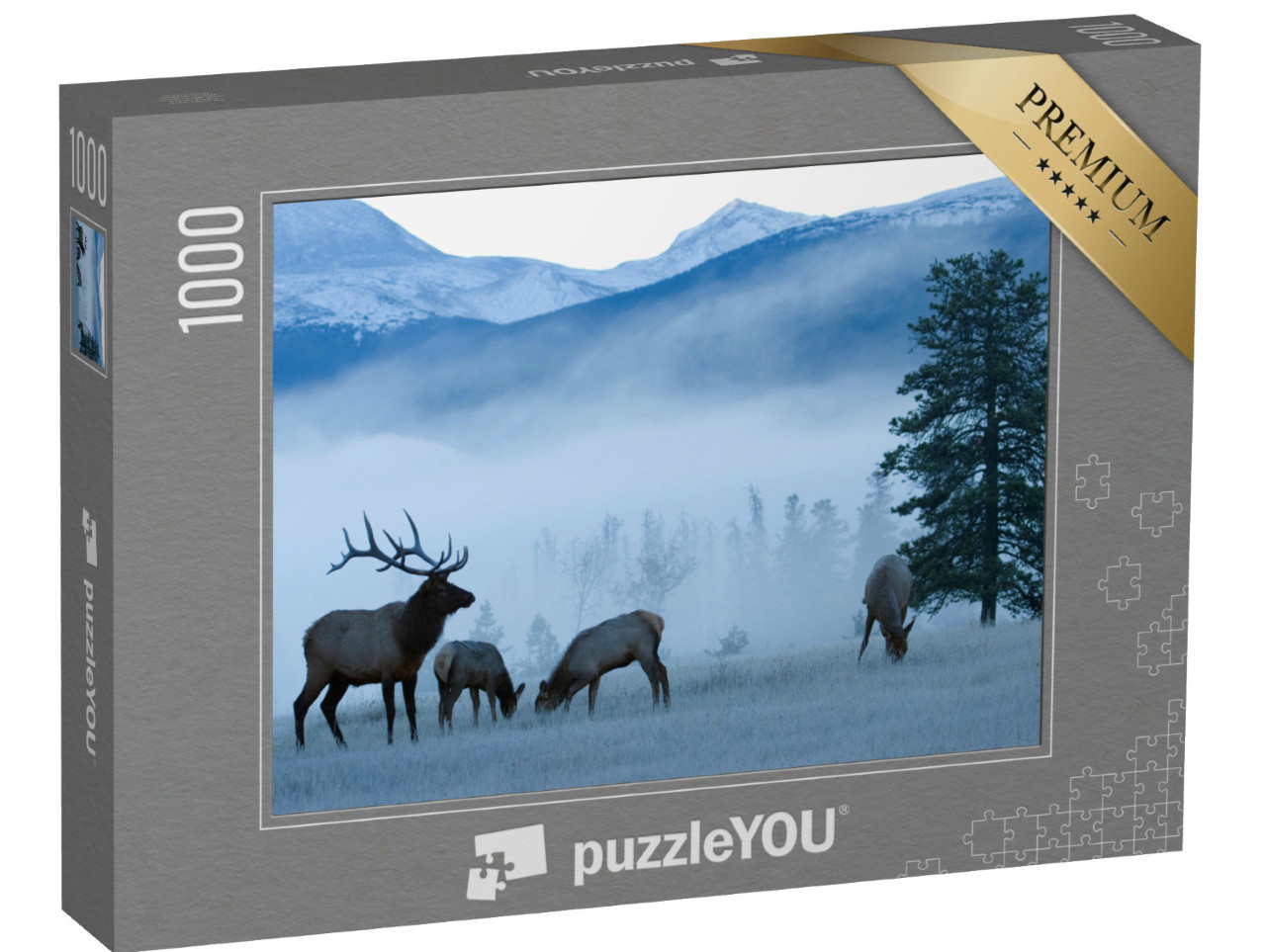 Puzzle 1000 Teile „Elchbulle und Kühe, Rocky Mountains“