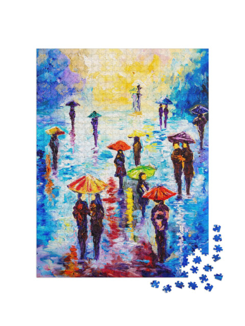 Puzzle 1000 Teile „Ölgemälde: Bunte Regennacht“