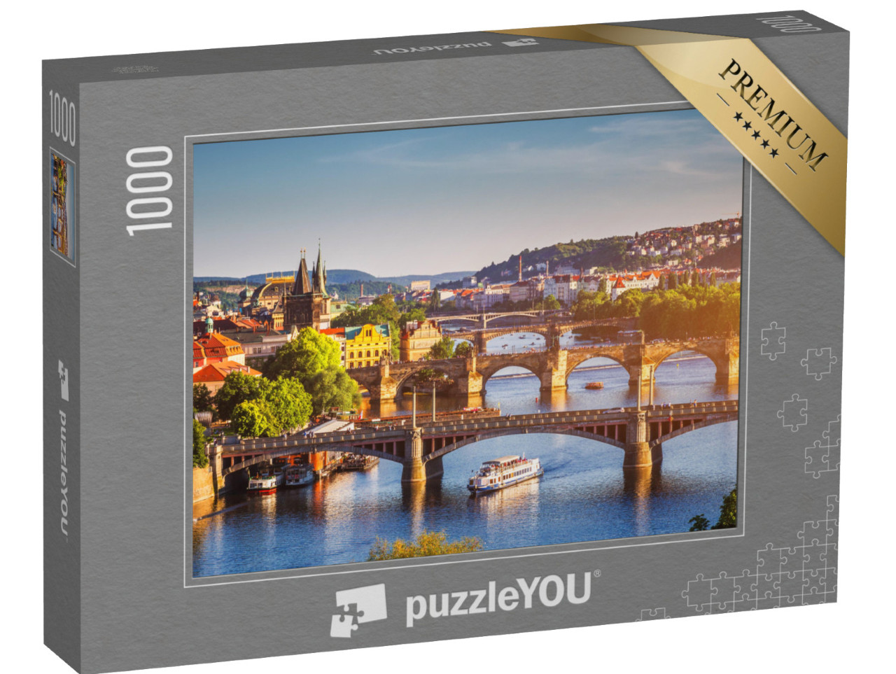 Puzzle 1000 Teile „Sonnenuntergang über der Karlsbrücke in Prag, Moldau, Tschechische Republik“