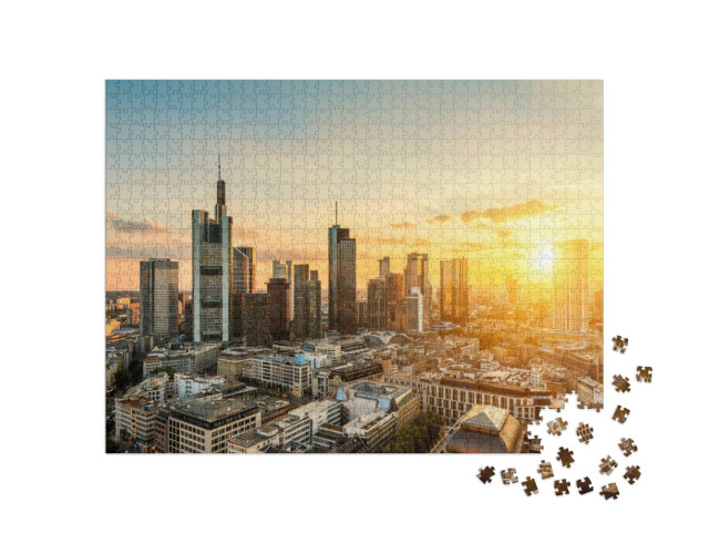 Puzzle 1000 Teile „Skyline von Frankfurt am Main bei Sonnenuntergang“