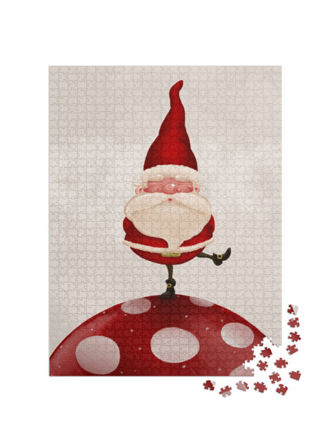 Puzzle 1000 Teile „Kleiner Weihnachtsmann auf großem Fliegenpilz“