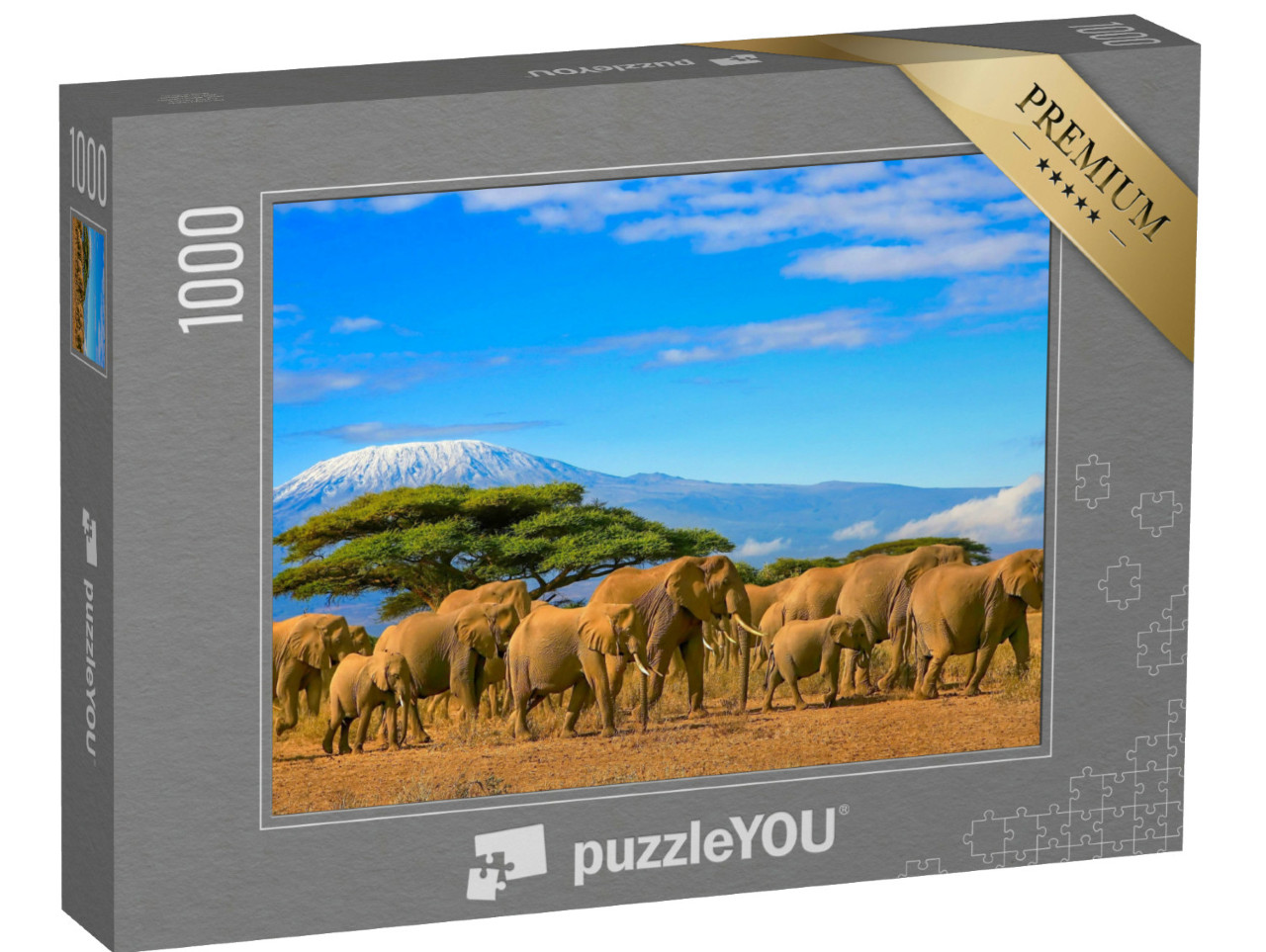 Puzzle 1000 Teile „Eine Herde afrikanischer Elefanten vor dem Kilimandscharo, Afrika“