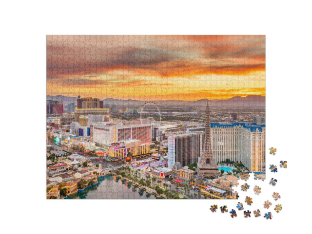 Puzzle 1000 Teile „Las Vegas, Nevada: Abenddämmerung über dem Strip“