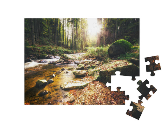 Puzzle 48 Teile „Sonniger Tag am Bach im Ilsetal, Harz“