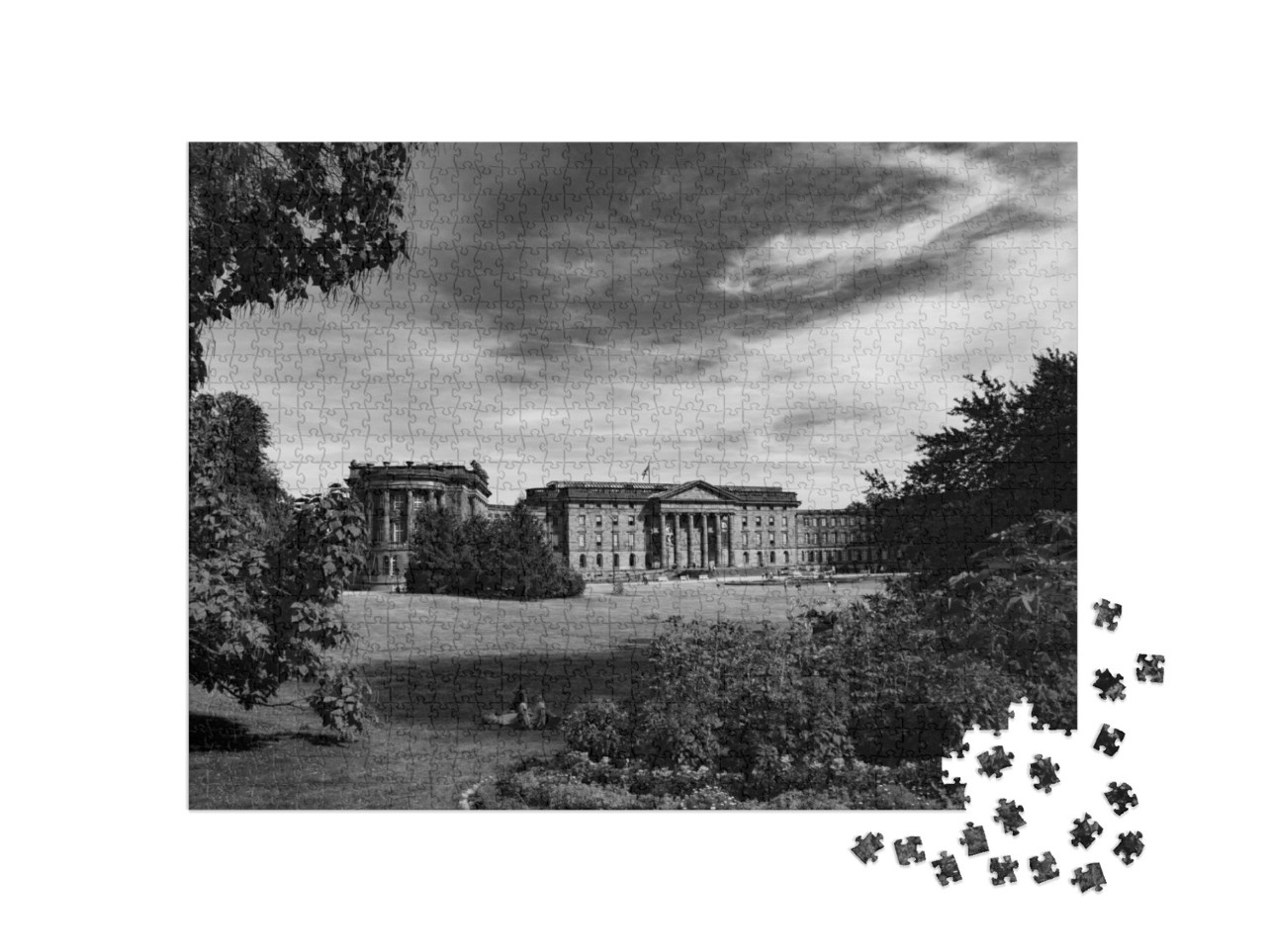 Puzzle 1000 Teile „Bergpark in Kassel, schwarz-weiß“