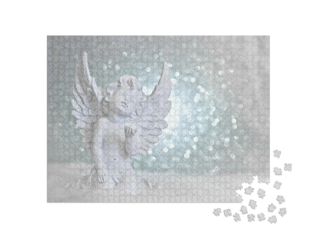 Puzzle 1000 Teile „Schutzengel im Schnee auf glänzenden Lichtern “
