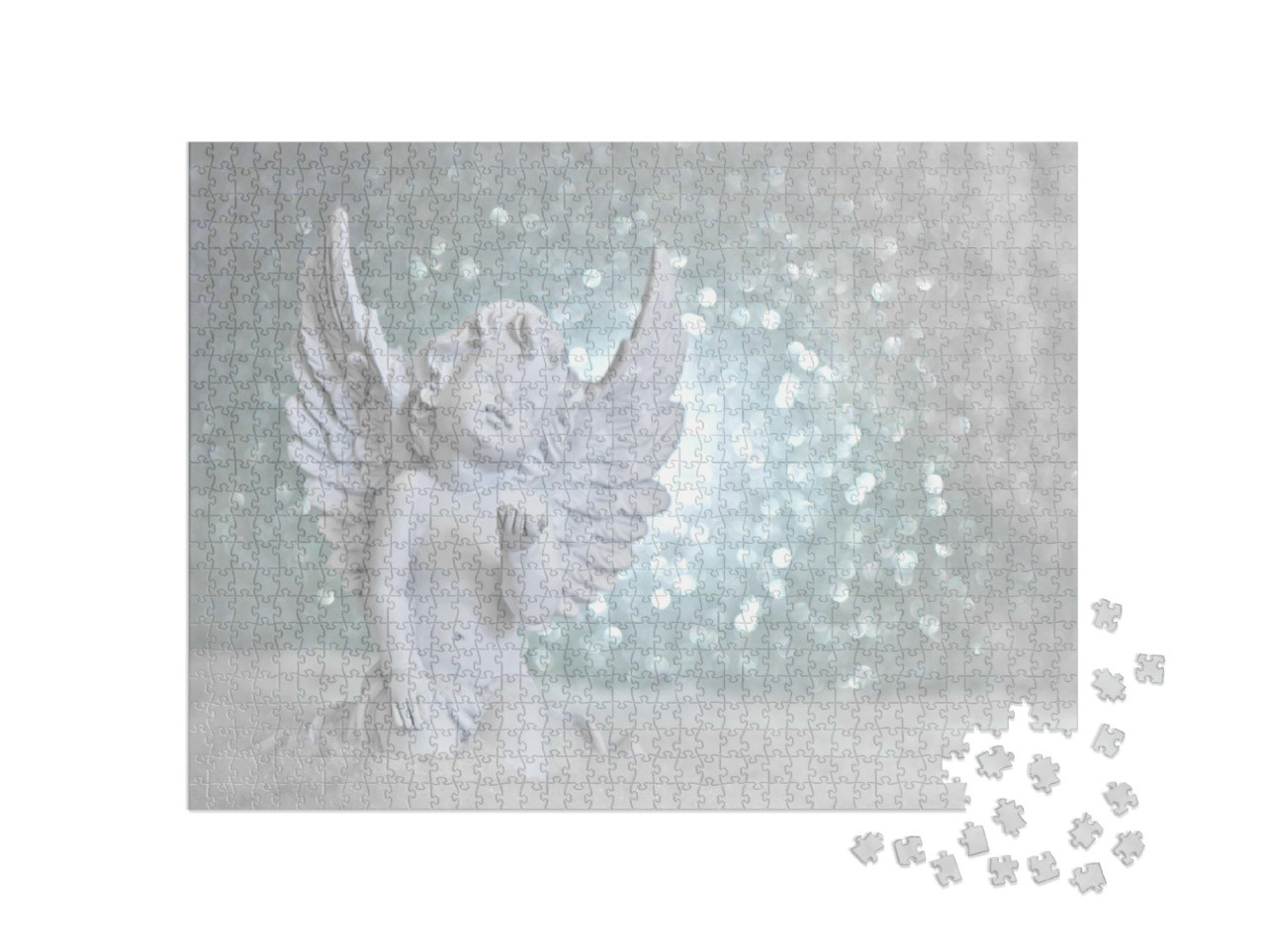 Puzzle 1000 Teile „Schutzengel im Schnee auf glänzenden Lichtern “