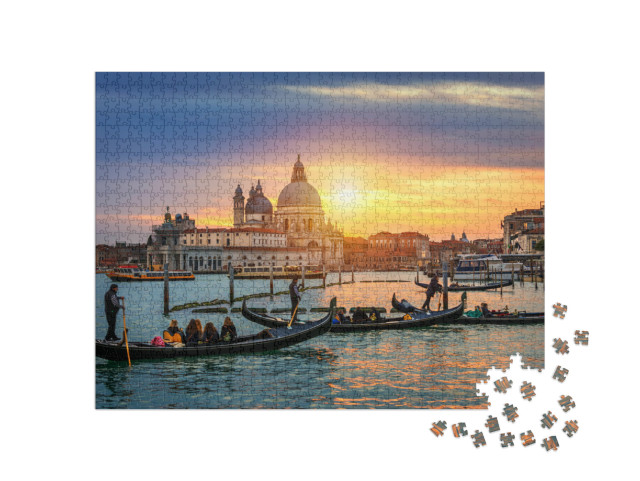 Puzzle 1000 Teile „Canal Grande mit Gondeln in Venedig bei Sonnenuntergang, Italien“