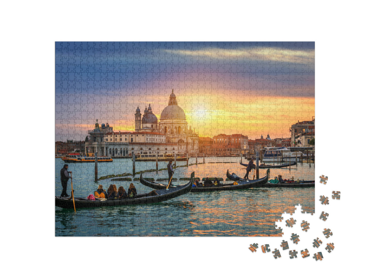 Puzzle 1000 Teile „Canal Grande mit Gondeln in Venedig bei Sonnenuntergang, Italien“