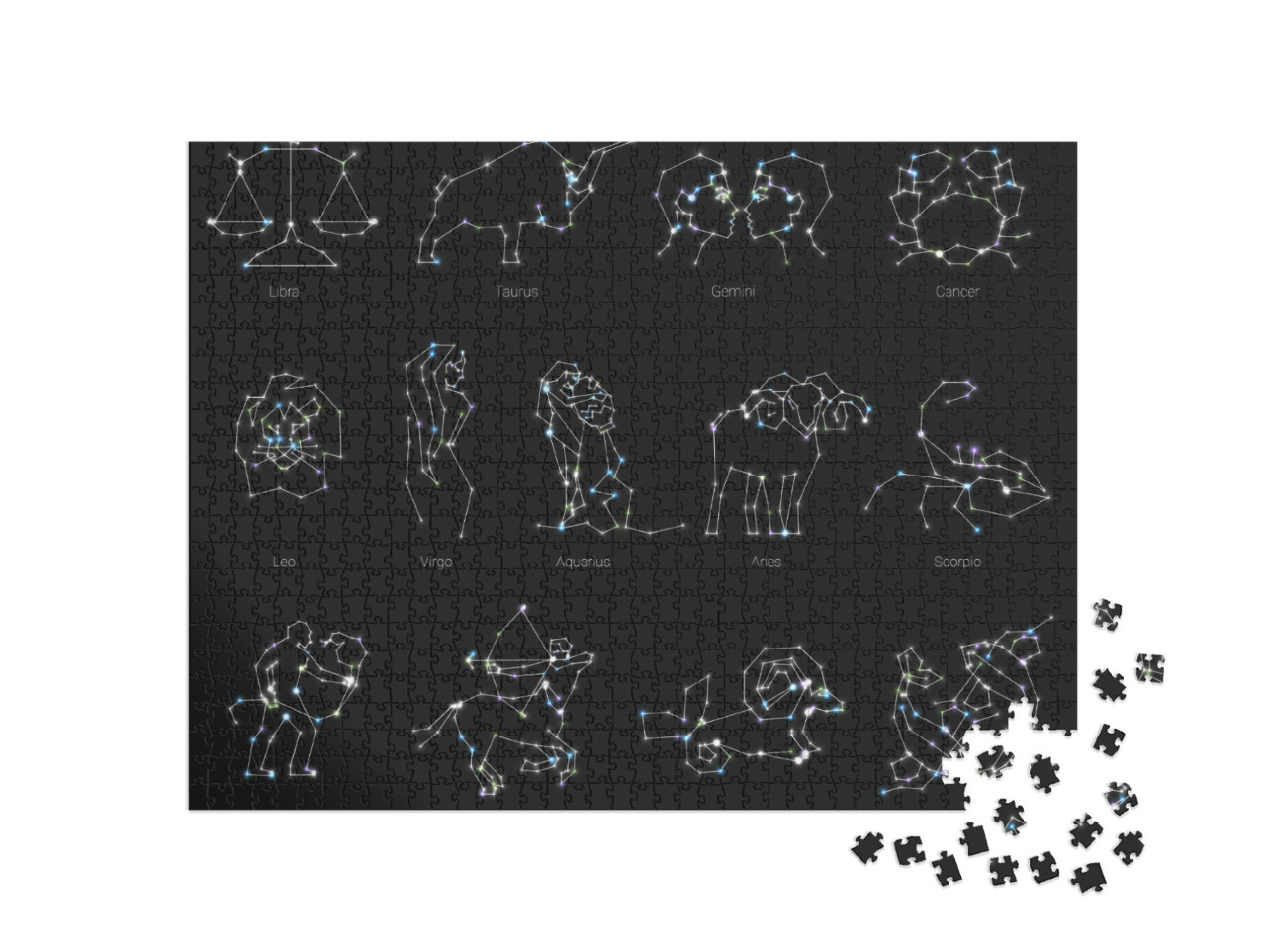 Puzzle 1000 Teile „Horoskop, Tiere des Tierkreises, Formen mit Linien und Sternen“