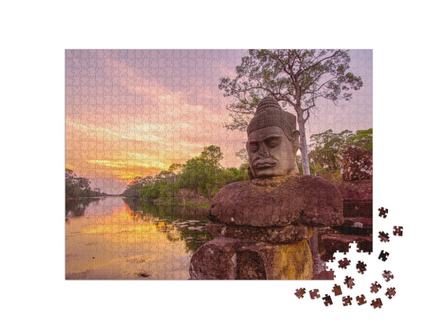 Puzzle 1000 Teile „Statue vor dem Südtor von Angkor Thom, Kambodscha“