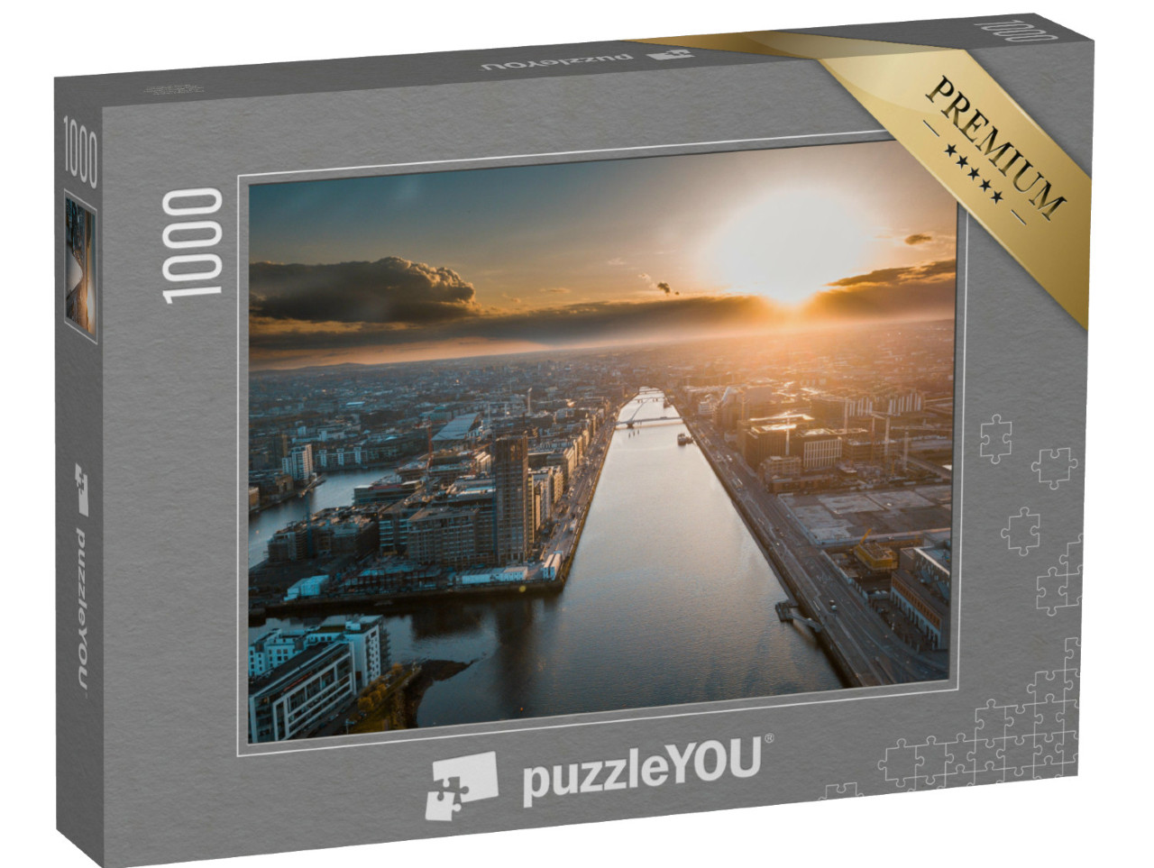 Puzzle 1000 Teile „Sonnenuntergang über Dublin am Fluss Liffey“