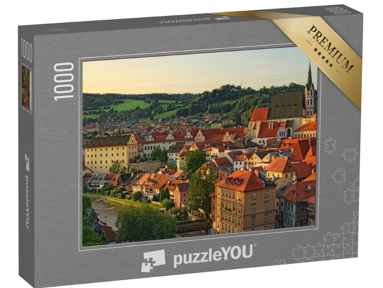 Puzzle 1000 Teile „Morgendliches Stadtbild mit roten Ziegeldächern, Krumau, Tschechische Republik“