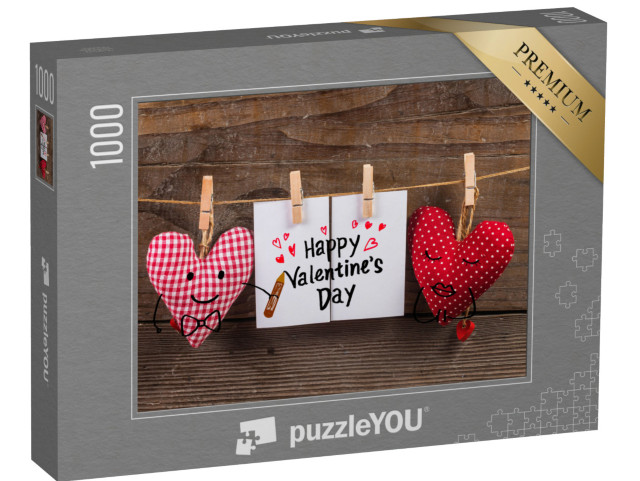 Puzzle 1000 Teile „Karte und Herzen zum Valentinstag“