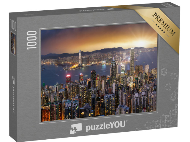 Puzzle 1000 Teile „Panorama der Skyline von Hongkong im Sonnenuntergang“