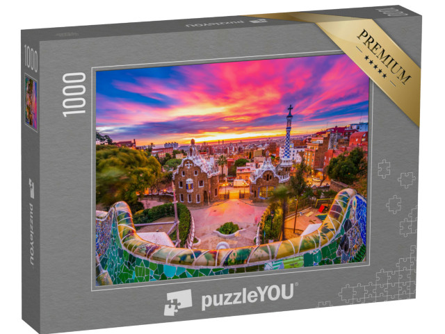 Puzzle 1000 Teile „Sonnenaufgang über dem Park Güell, UNESCO-Weltkulturerbe, Barcelona, Spanien“
