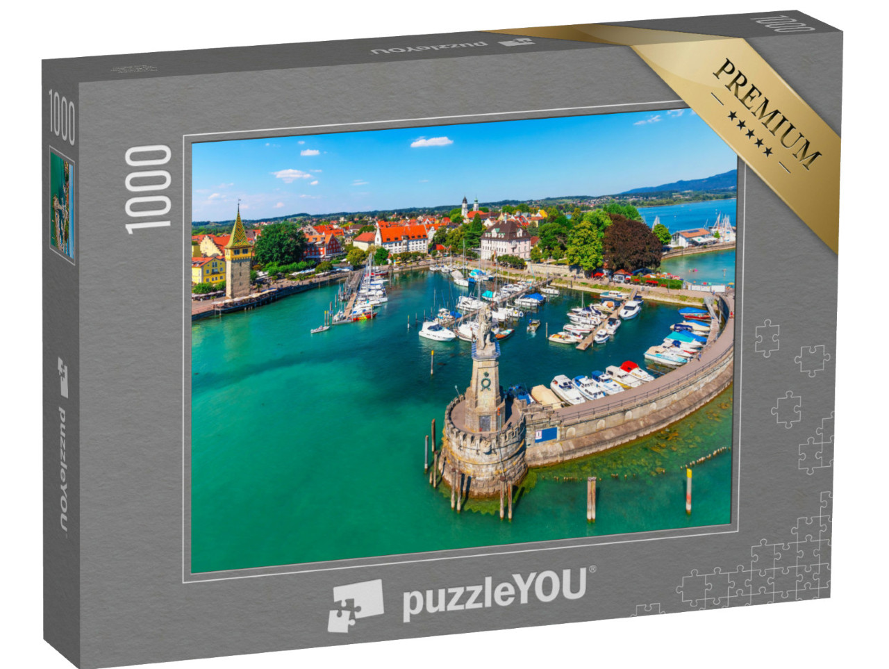 Puzzle 1000 Teile „Altstadt und Pier von Lindau am Bodensee, Deutschland“