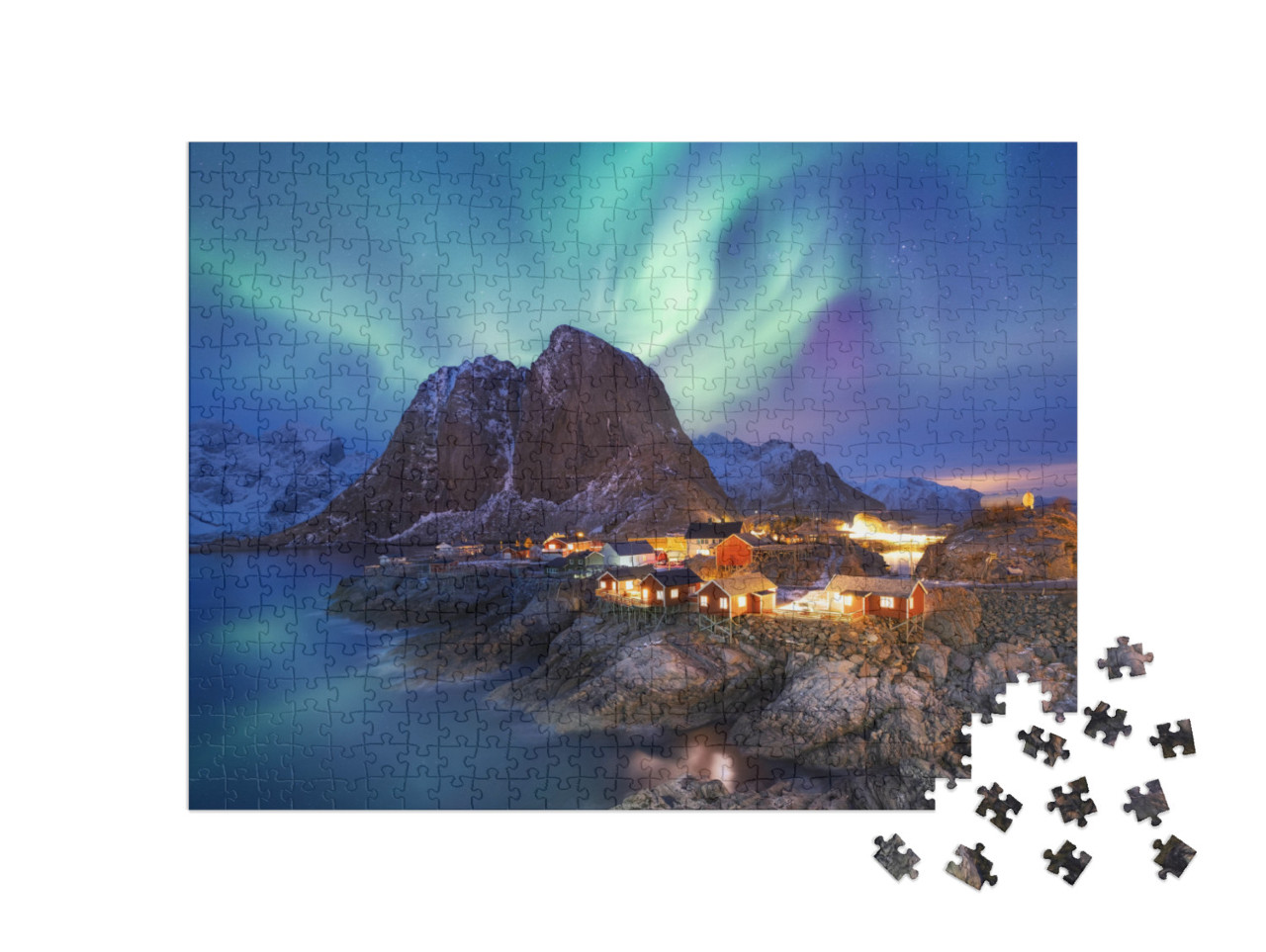 Puzzle 500 Teile „Aurora borealis auf den Lofoten, Norwegen“