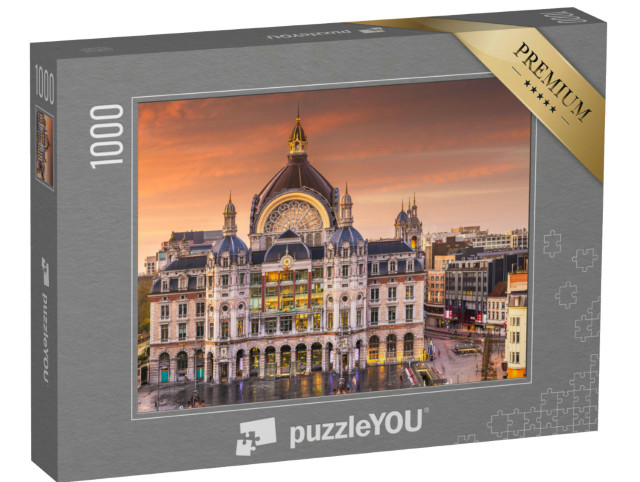 Puzzle 1000 Teile „Morgenstimmung über dem Hauptbahnhof von Antwerpen, Belgien“