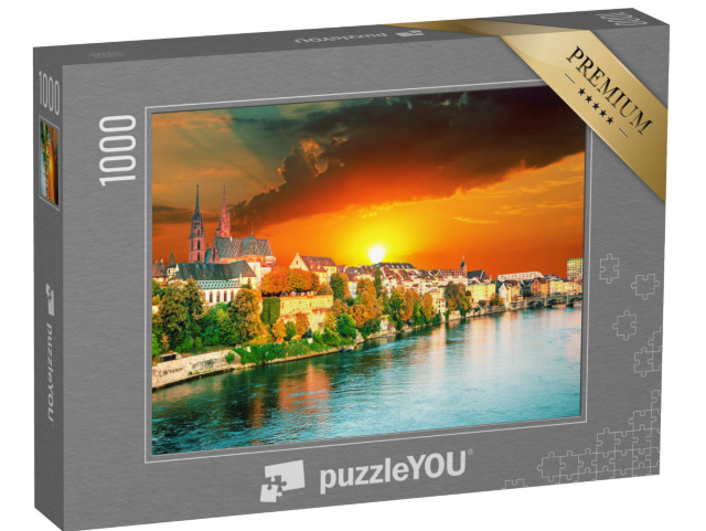 Puzzle 1000 Teile „Sonnenuntergang über der Altstadt von Basel am Rhein, Schweiz“