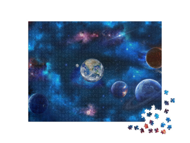 Puzzle 1000 Teile „Weltraumszene mit Planeten, Sternen und Galaxien in hoher Auflösung“