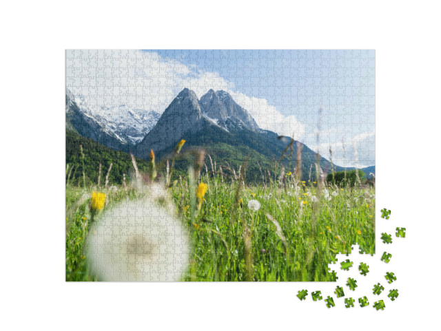 Puzzle 1000 Teile „Zugspitze in Blumenwiesen“
