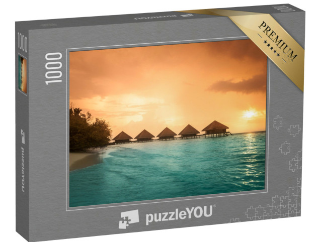 Puzzle 1000 Teile „Bungalows mit Stufen an der grünen Lagune“