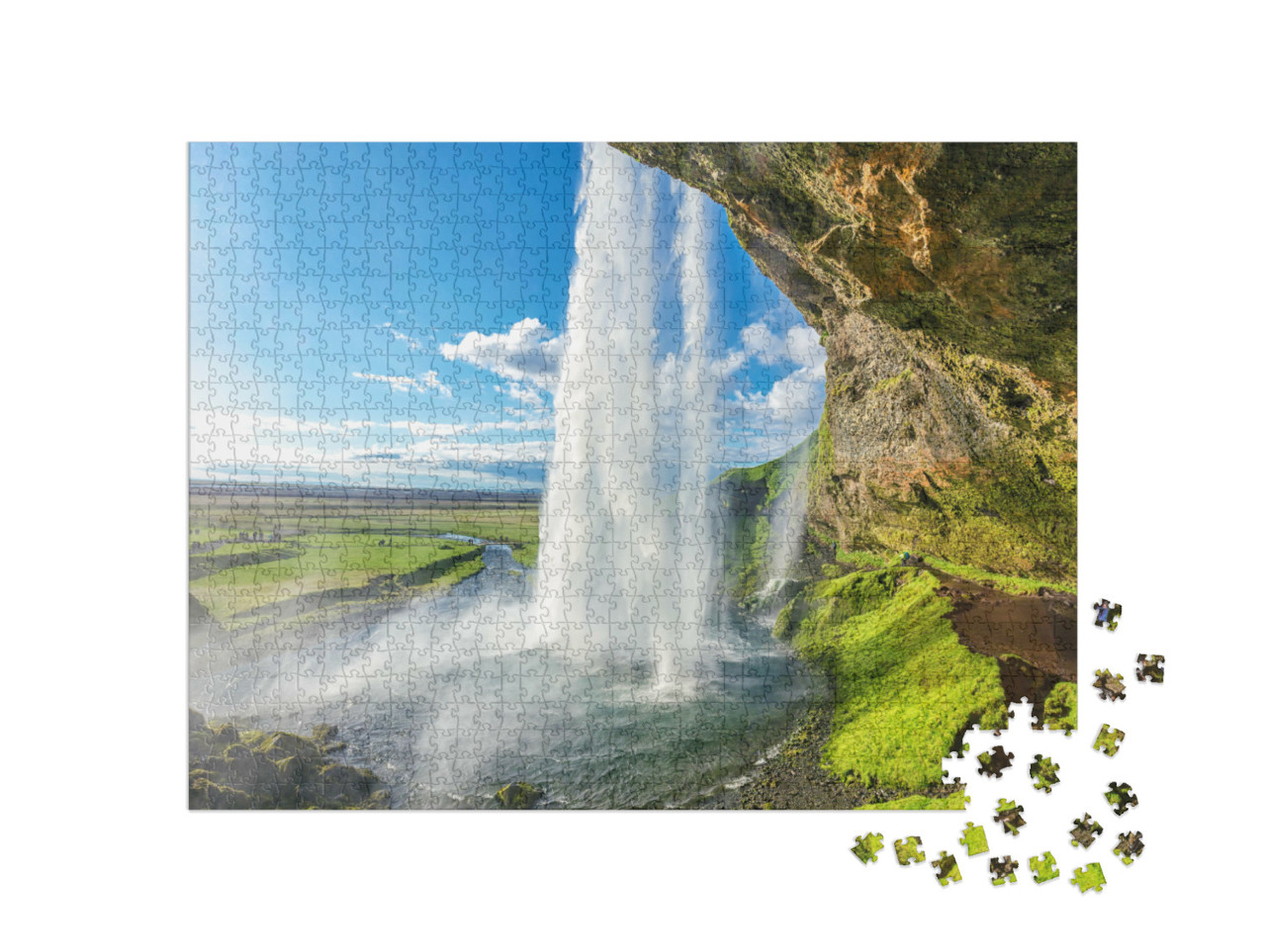 Puzzle 1000 Teile „Auf der Rückseite des Seljalandsfoss in Island“